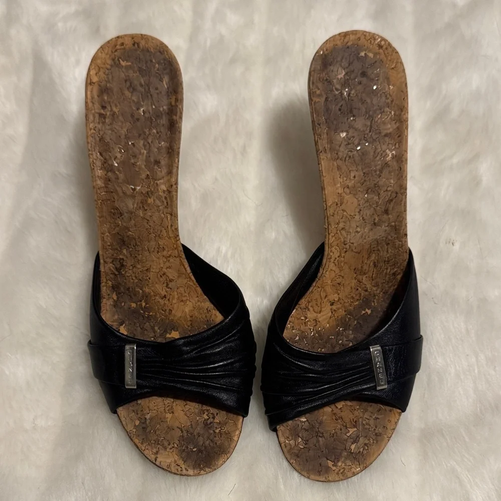 Vintage CHANEL Black Cork Heels Mules size 38 - Picture 5 of 11